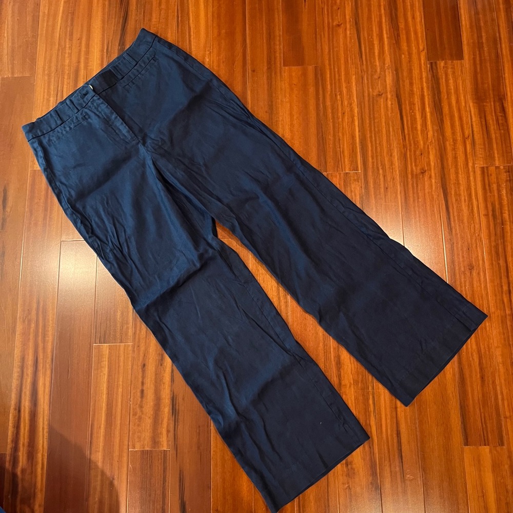 WHBM Linen‎ Blue Pants Wide Leg Navy Classic Trouser White House Market Size 10